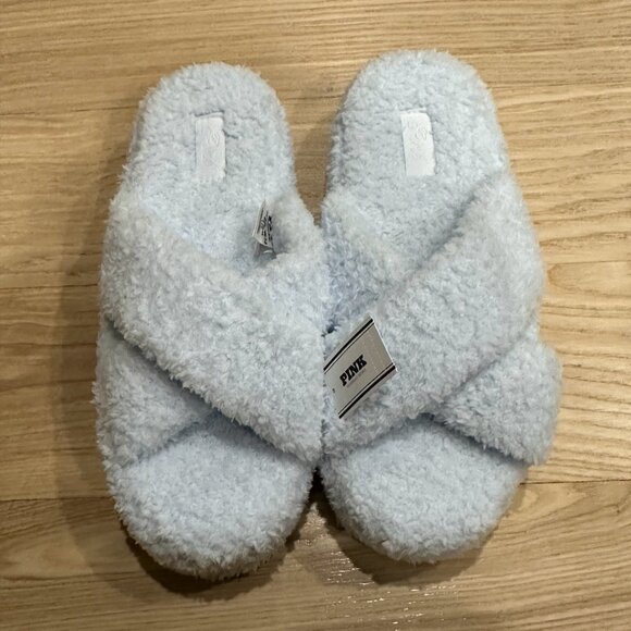NWT - Victoria's Secret PINK Co-zzzy Fleece Platform Slipper (Blue/ L: 9-10) - Picture 3 of 8